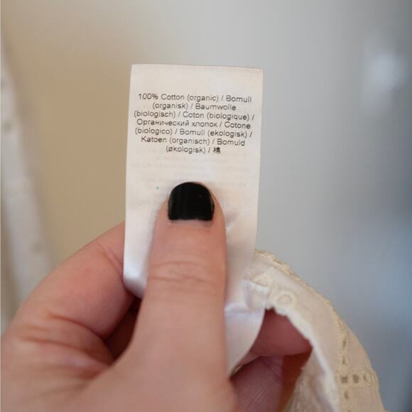 Ganni Broderie Anglaise Mini Dress White Eyelet Lace Tent Tie Strap SZ 14 - Picture 7 of 7